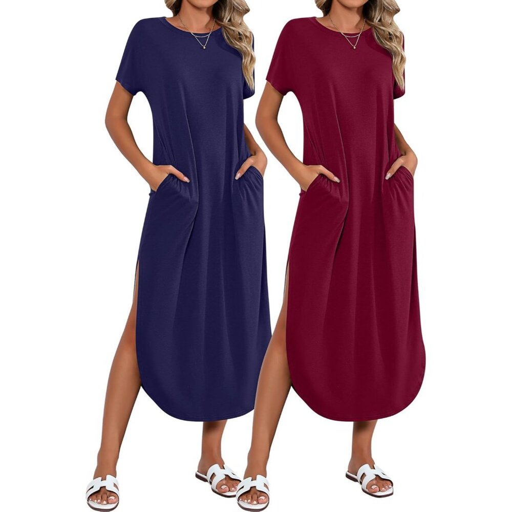 Women's Maxi Dress Linen Large Casual Summer Beach Long Pockets